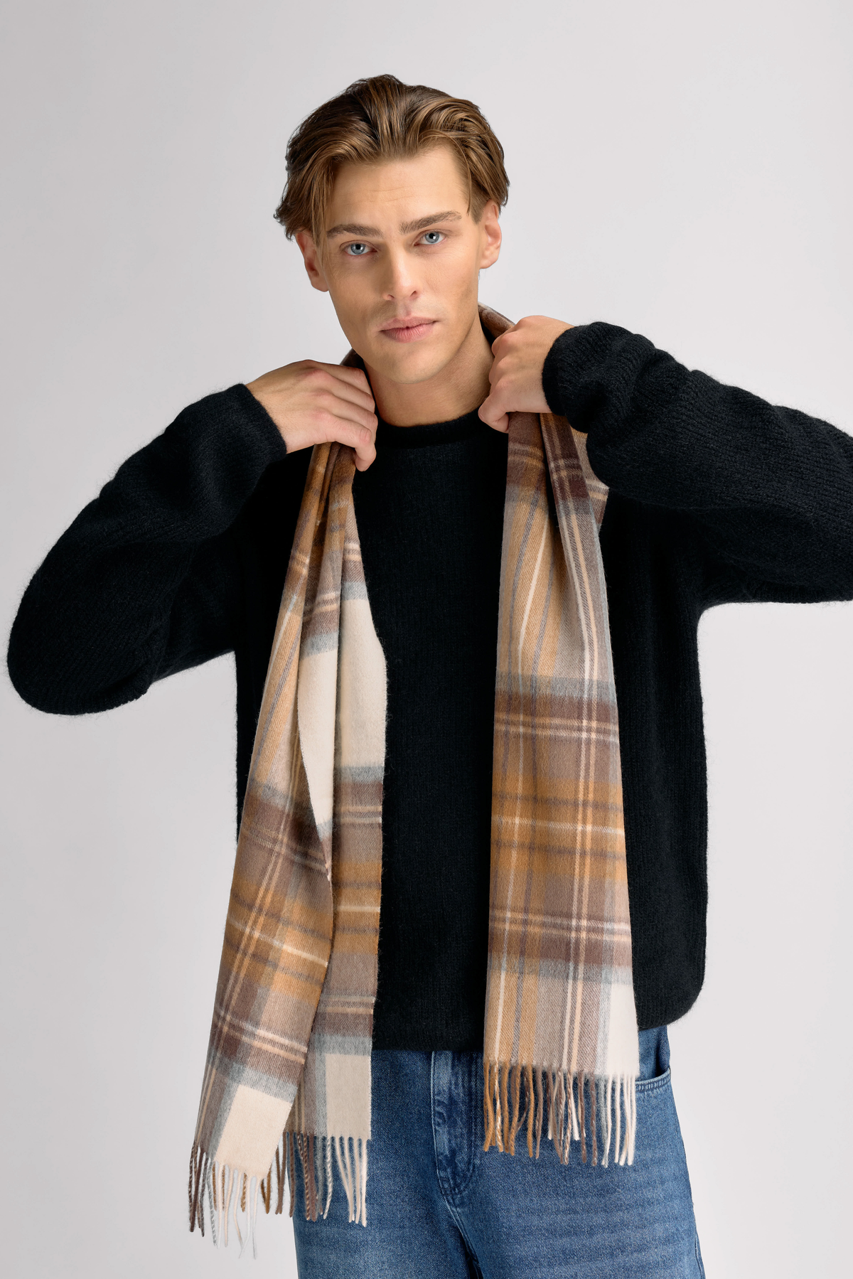 Urban Pioneers Male Beaumont Check Wool Scarf SCARF CAMEL CHECK