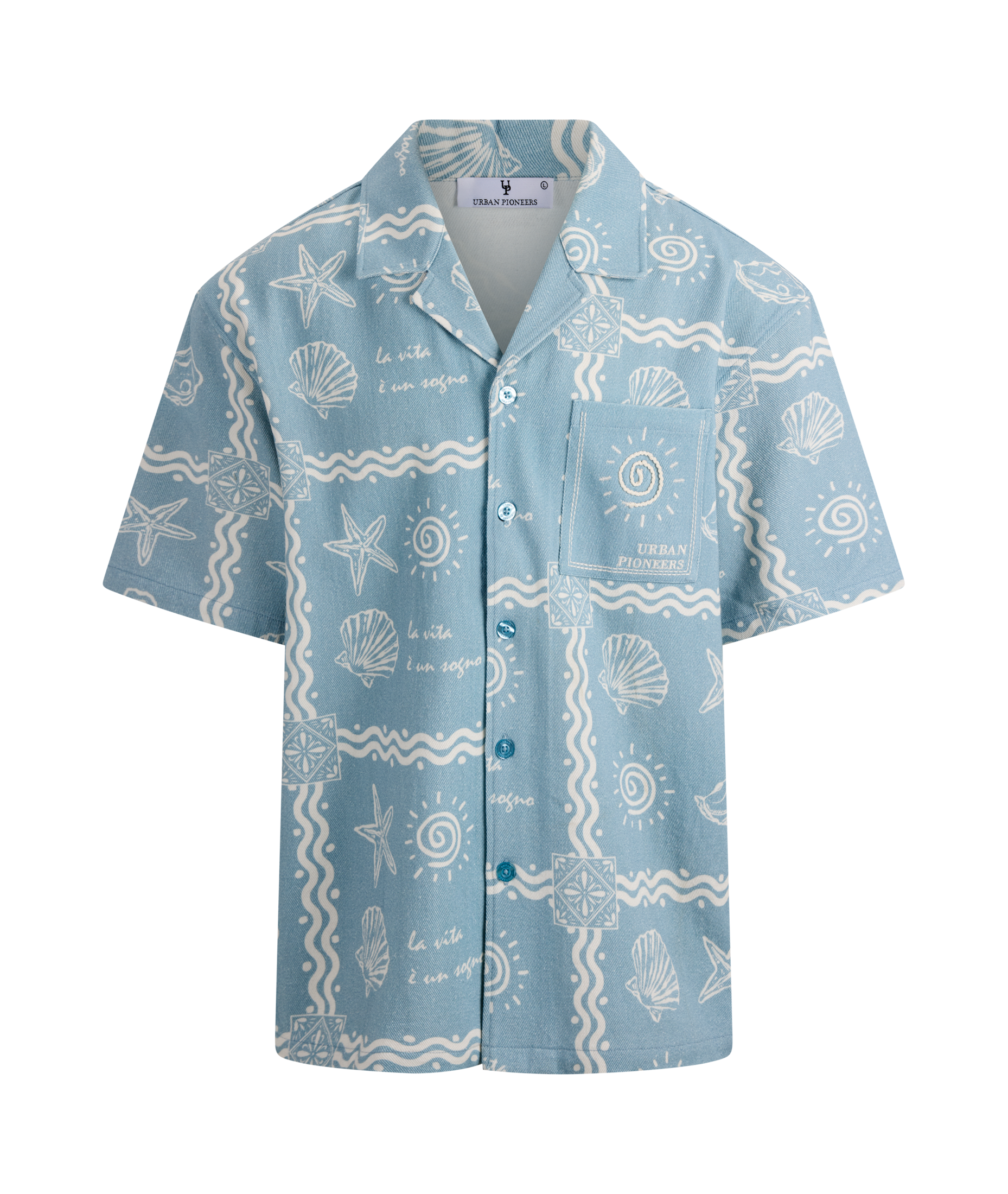 Urban Pioneers Male Loic SS Shirt SS SHIRT LIGHT DENIM AOP