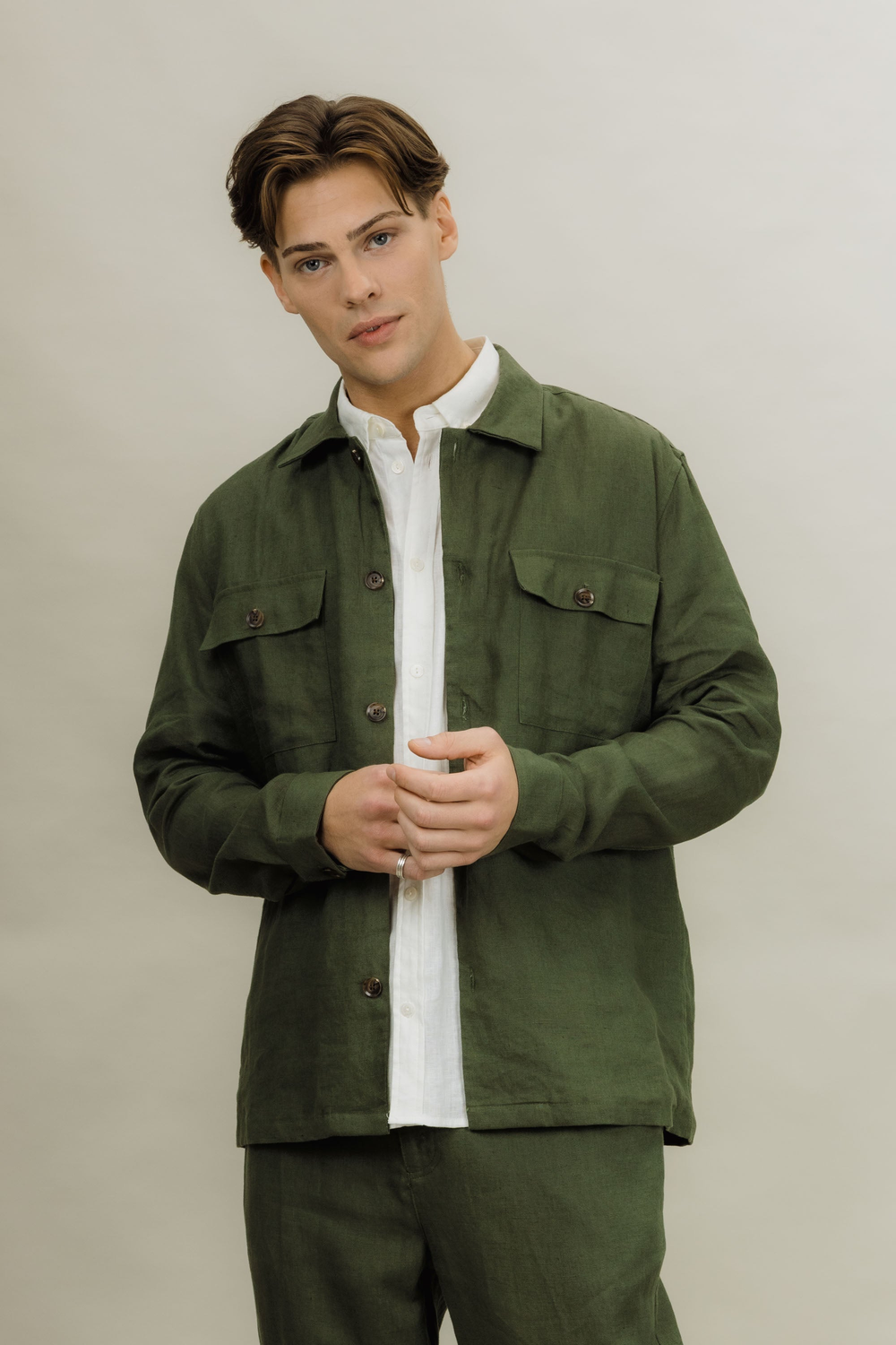 Urban Pioneers Male Maurizio LS Shirt OVERSHIRT OLIVE