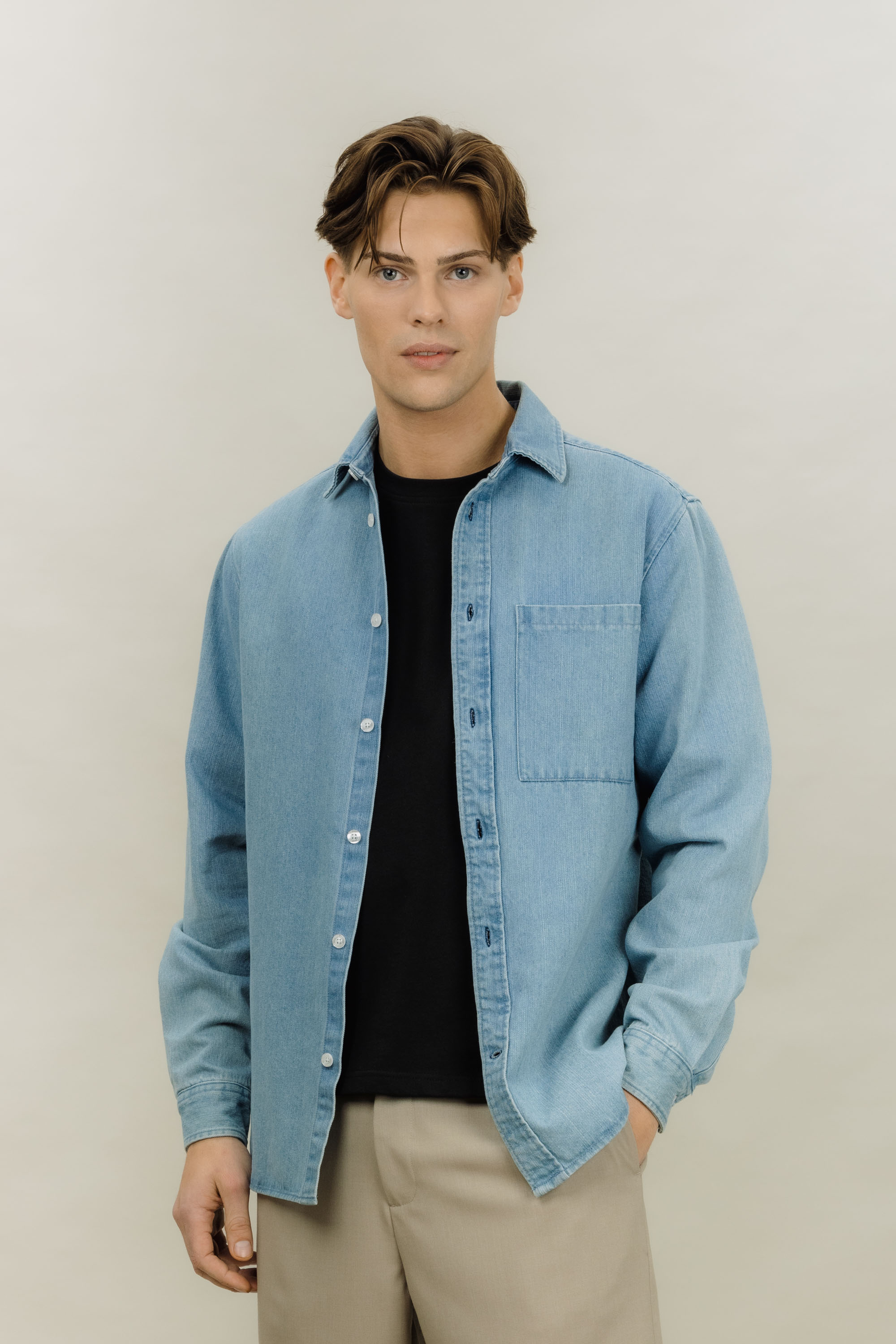 Urban Pioneers Male Rocco LS Shirt SHIRT LIGHT BLUE DENIM